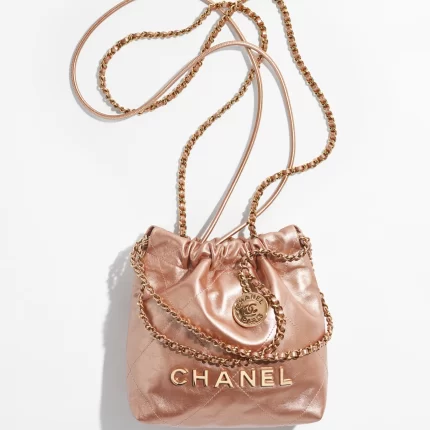CHANEL / CHANEL 22 MINI HANDBAG Metallic Calfskin & Pink Gold-Tone Metal Copper Metallic Calfskin & Pink Gold-Tone Metal Copper