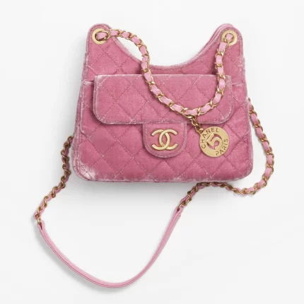 CHANEL / SMALL HOBO BAG Velvet & Gold-Tone Metal Pink Ref.  AS4323 B13815 NQ948