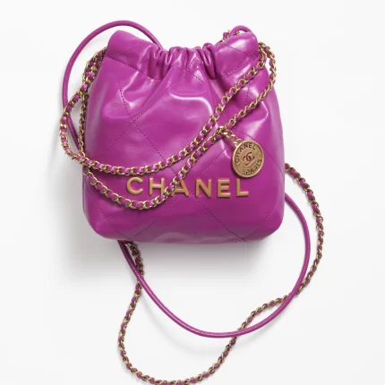 CHANEL / CHANEL 22 MINI HANDBAG Shiny Calfskin & Gold-Tone Metal Purple Ref.  AS3980 B08037 NQ338