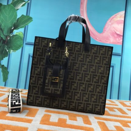 FENDI peekaboo Canvas Tote with mobile phone bag Black 2118 Size: 37*32 cm