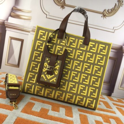 FENDI peekaboo Canvas Tote with mobile phone bag yellow 2118 Size: 37*32 cm