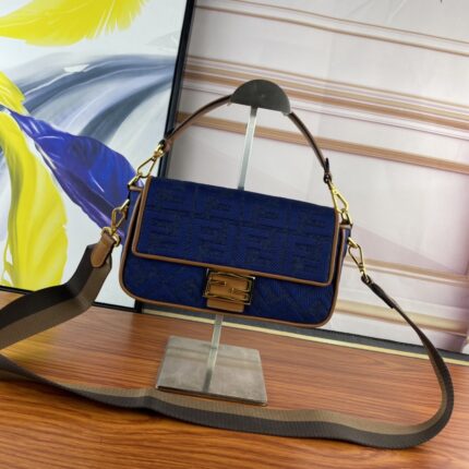 FENDI Baguette F embroidery Dark Blue shoulderbag F2029 Size: 26*5*15CM