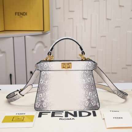 FENDI Peekaboo Crocodile Leather gold hardware 23ss 335 Size: 20*15cm
