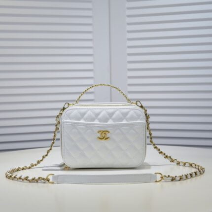 Chanel Caviar alphabet Camera chain crossbody White handle bag