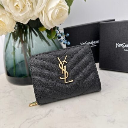 YSL Kat caviar Short round zip wallet 1890 black size: 12*10*3CM