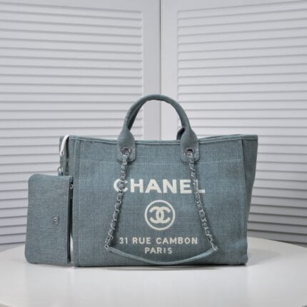 Chanel new beach bag denim bag Blue with little wallet size: 48*38*30*14cm