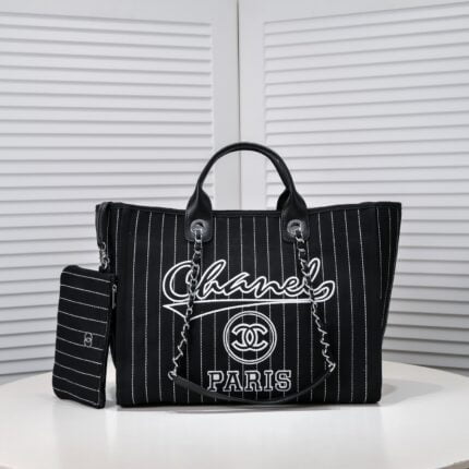 Chanel new beach bag denim bag Black with little wallet size: 48*38*30*14cm