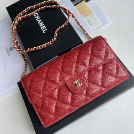 Chanel chain crossbody bag Cowhide with diamond lattice caviar Red A50076 size: 18*10.5*3.5cm