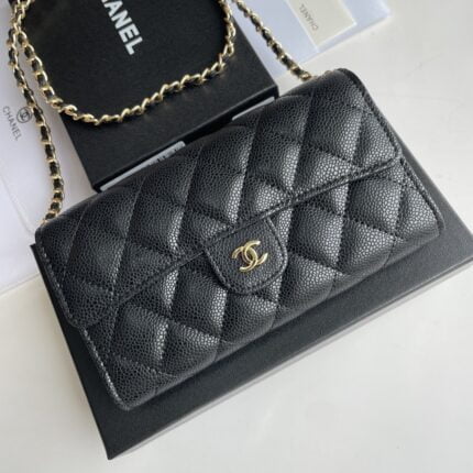 Chanel chain crossbody bag Cowhide with diamond lattice caviar gold hardware black A50076 size: 18*10.5*3.5cm