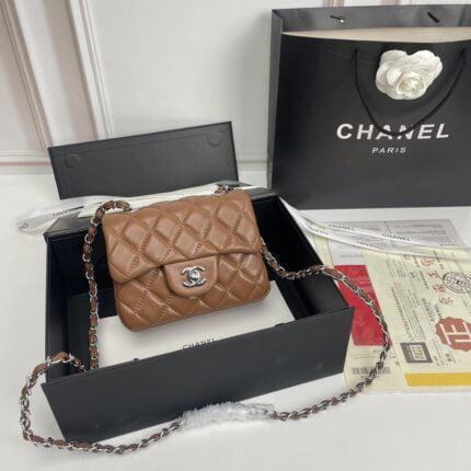 Chanel cf Square Fat 1115 sheepskin leather orange size: 18*14*7cm