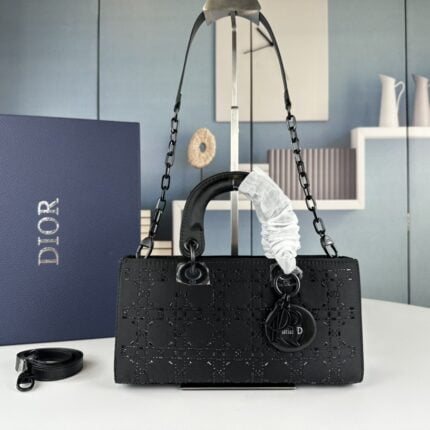 Dior satin diamond-encrusted Princess Diana bag black 2320 size: 26*13*6cm