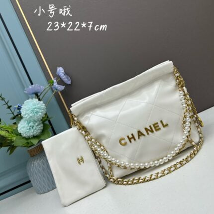 CHANEL Pearl garbage bag white size: 23*28*22*7cm