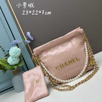 CHANEL Pearl garbage bag pink size: 23*28*22*7cm