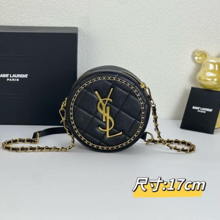 YSL round bun bag with chain strap black size: 17cm